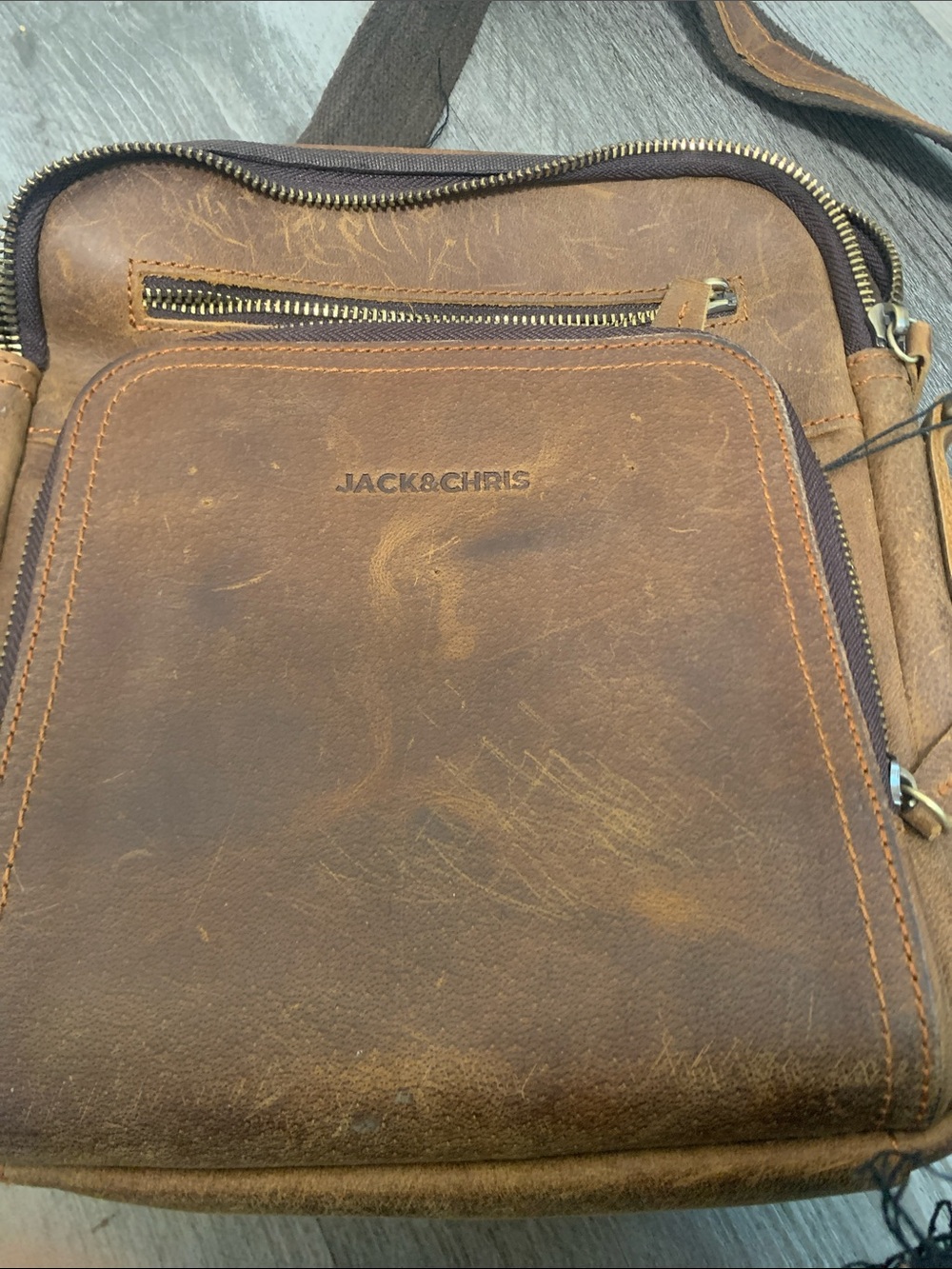 Jack & Chris Distressed Brown Leather Messenger Bag for Men